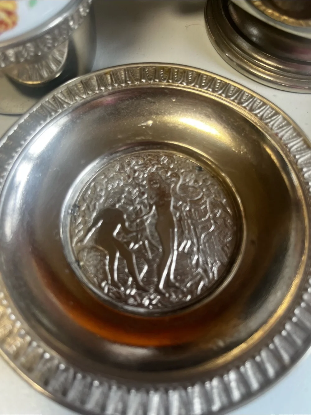 Vintage Zajecar Italy EP Zinc Art Style Porcelain & Pewter Espresso Cups Sugar - Picture 3 of 10